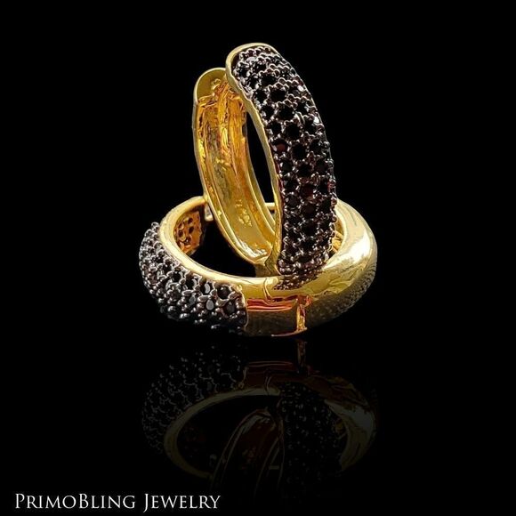 Black & Gold Hoop Earrings - Picture 2 of 4